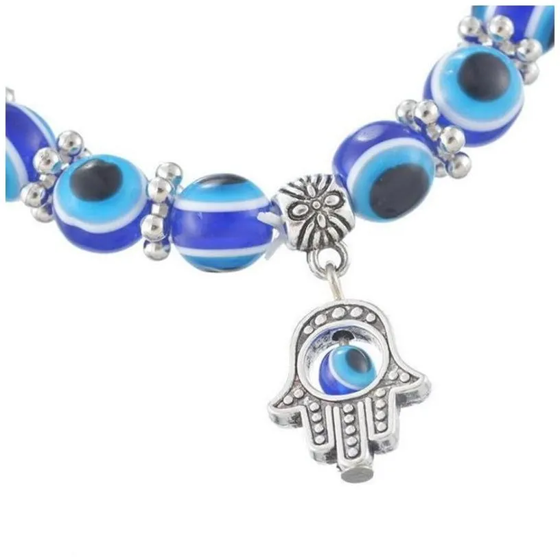 Charm Bracelets Wholesale Lucky Fatima Hamsa Hand Blue Evil Eye Charms Bangles Beads Turkish Pseras For Women New Jewelry 664 Q2 Dro