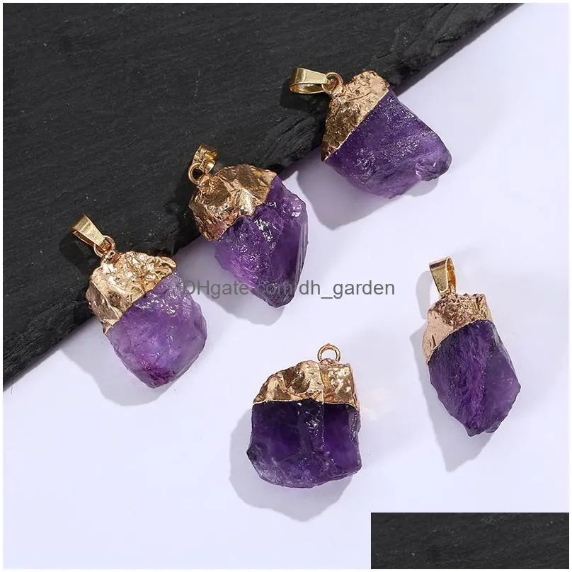 gold plated natural druzy amethyst pendant irregular crystal raw stone charms for necklace earrings jewelry making accessory