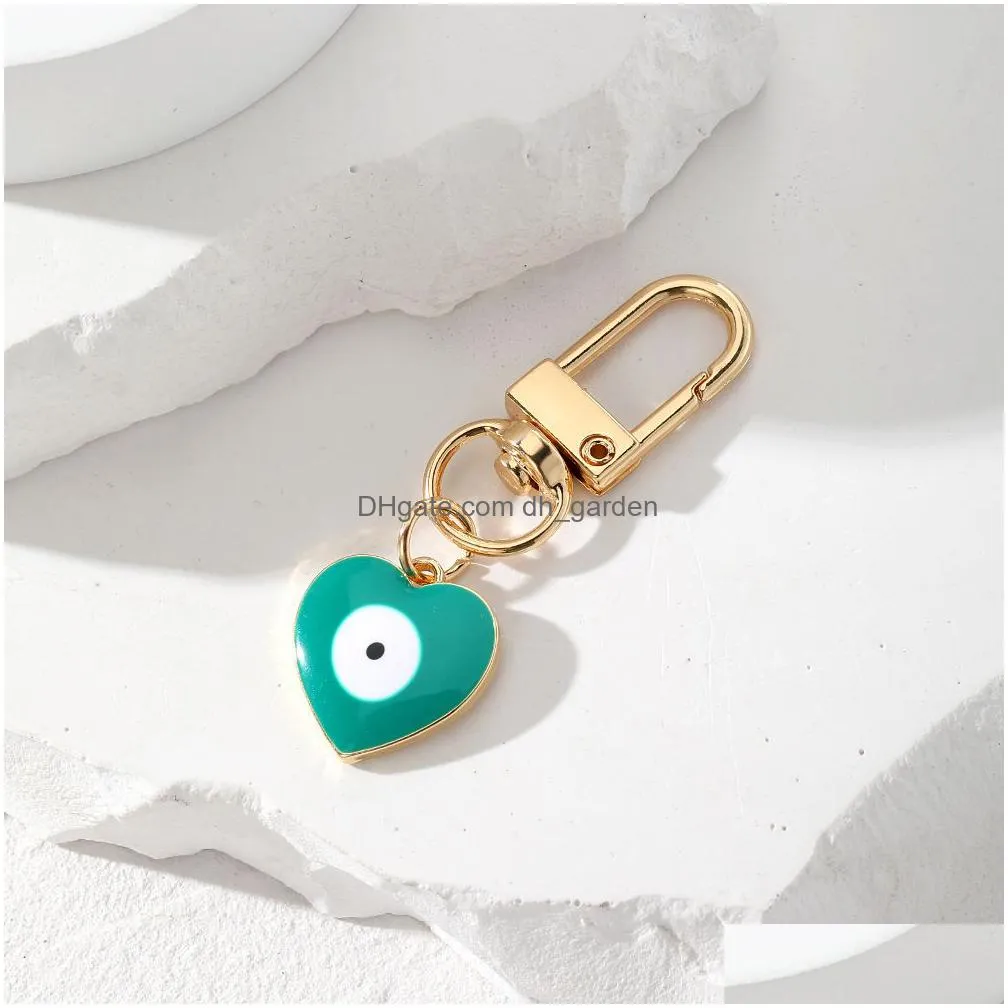 bright peach heart evil eye clasp key rings for friend lovers gift blue eye charms bag car keyring pendant keychain