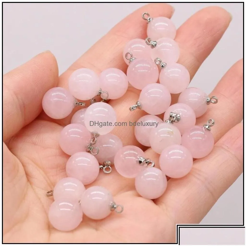 Pendant Necklaces 10Mm Round Ball Natural Stone Rec Reiki Healing Chakra Rose Quartz Crystal Pendo Charms For Neck Dhrhf