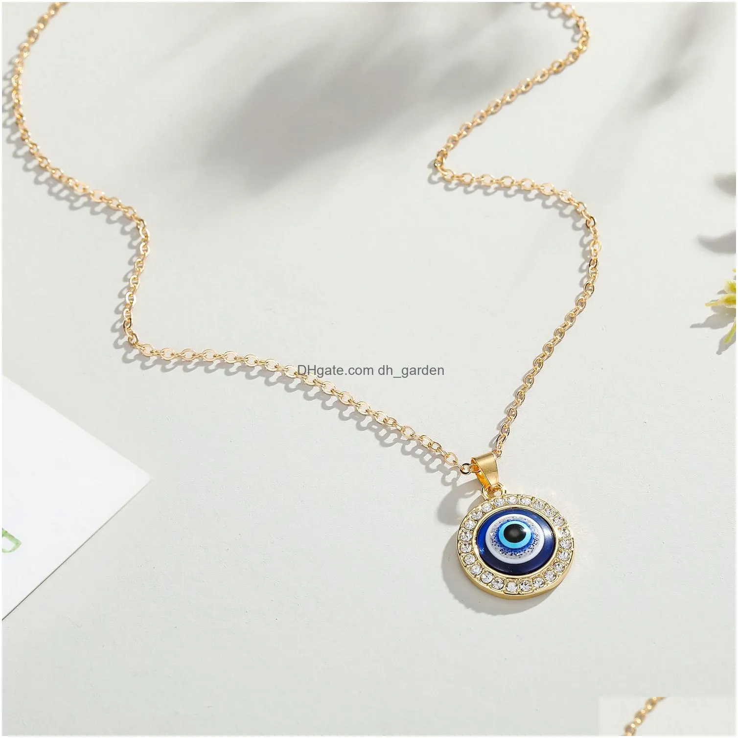 14mm coloured glaze blue evil eye necklaces fashion zircon lucky turkish eye necklace for friend jewelry gift