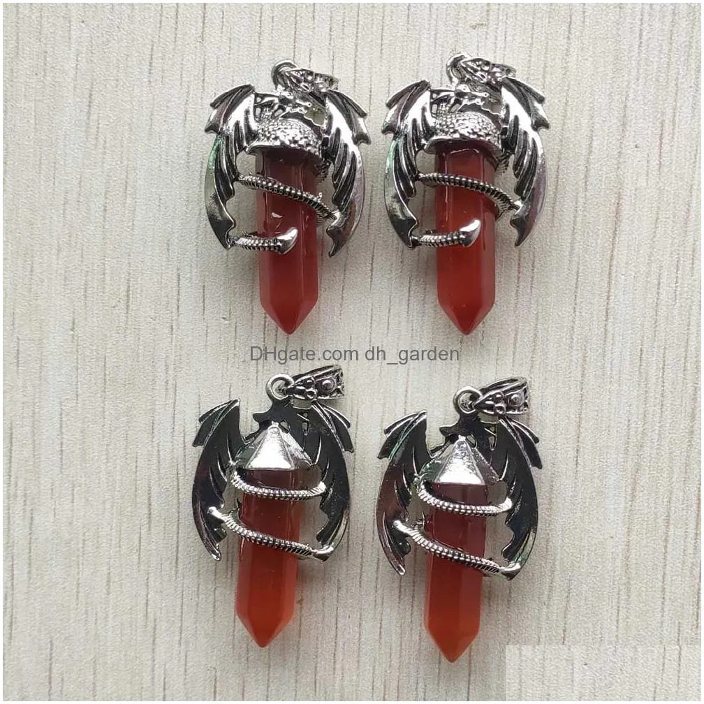 natural gem stone vintage dragon man hexagonal crystal pendants for necklaces jewelry making