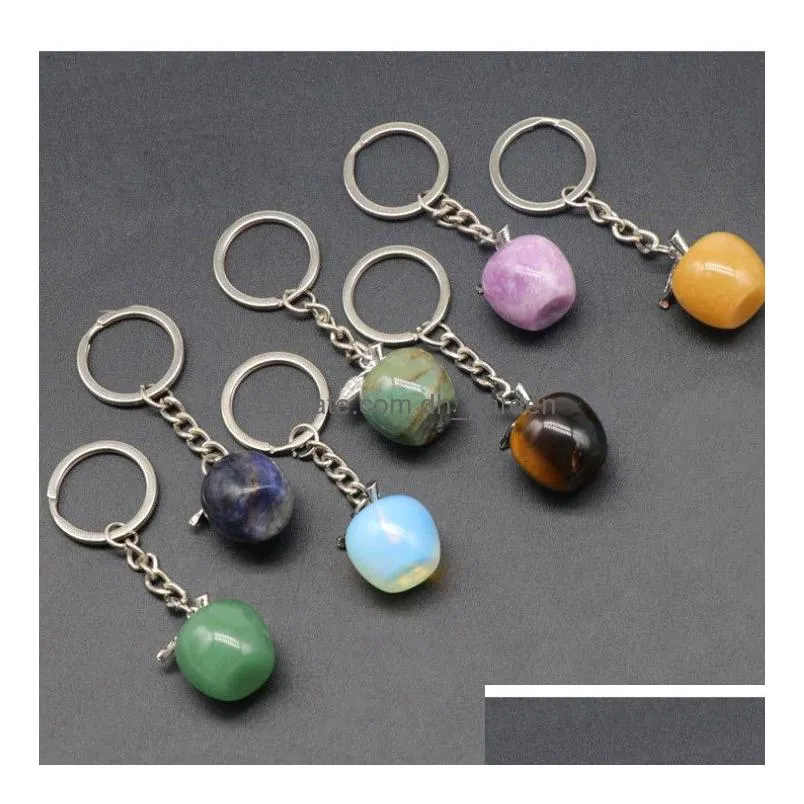 high quality 20mm christmas  shaped natural stone key chain pendant jewelry healing energy keychain for bulk wholesales