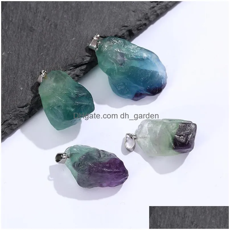 green purple fluorite pendant irregular crystal natural raw stone charms for necklace earrings jewelry making accessory