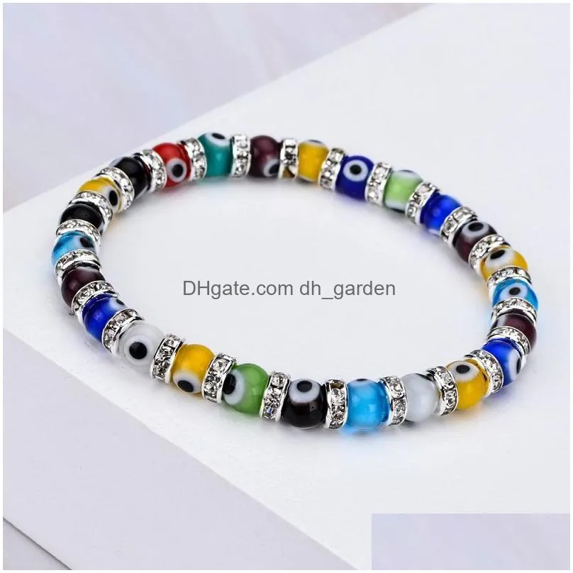 colorful turkish blue evil eye 6mm red blue fish eye rhinestone beads elasticity bracelet for men women jewelry