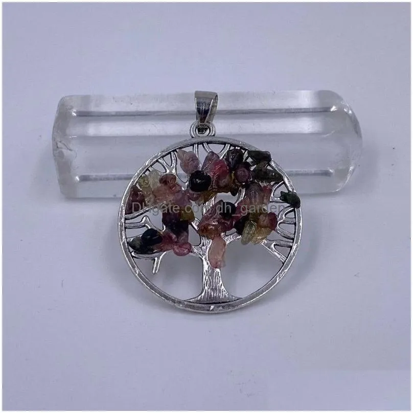 alloy tree of life gravel stone pendant energy rose quartz chip bead girls women gift necklace jewelry making wholesale