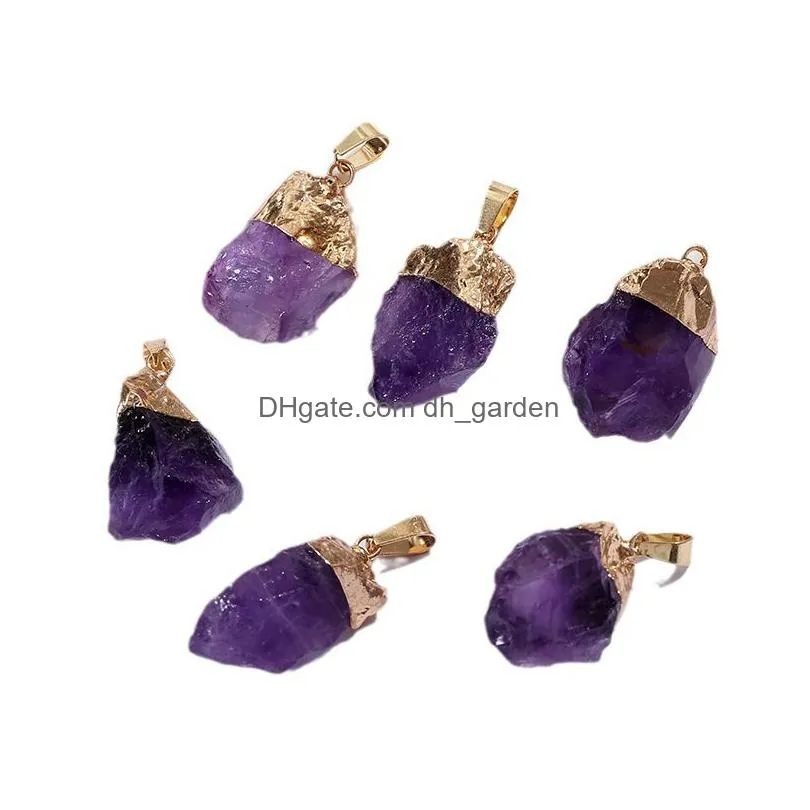 gold plated natural druzy amethyst pendant irregular crystal raw stone charms for necklace earrings jewelry making accessory