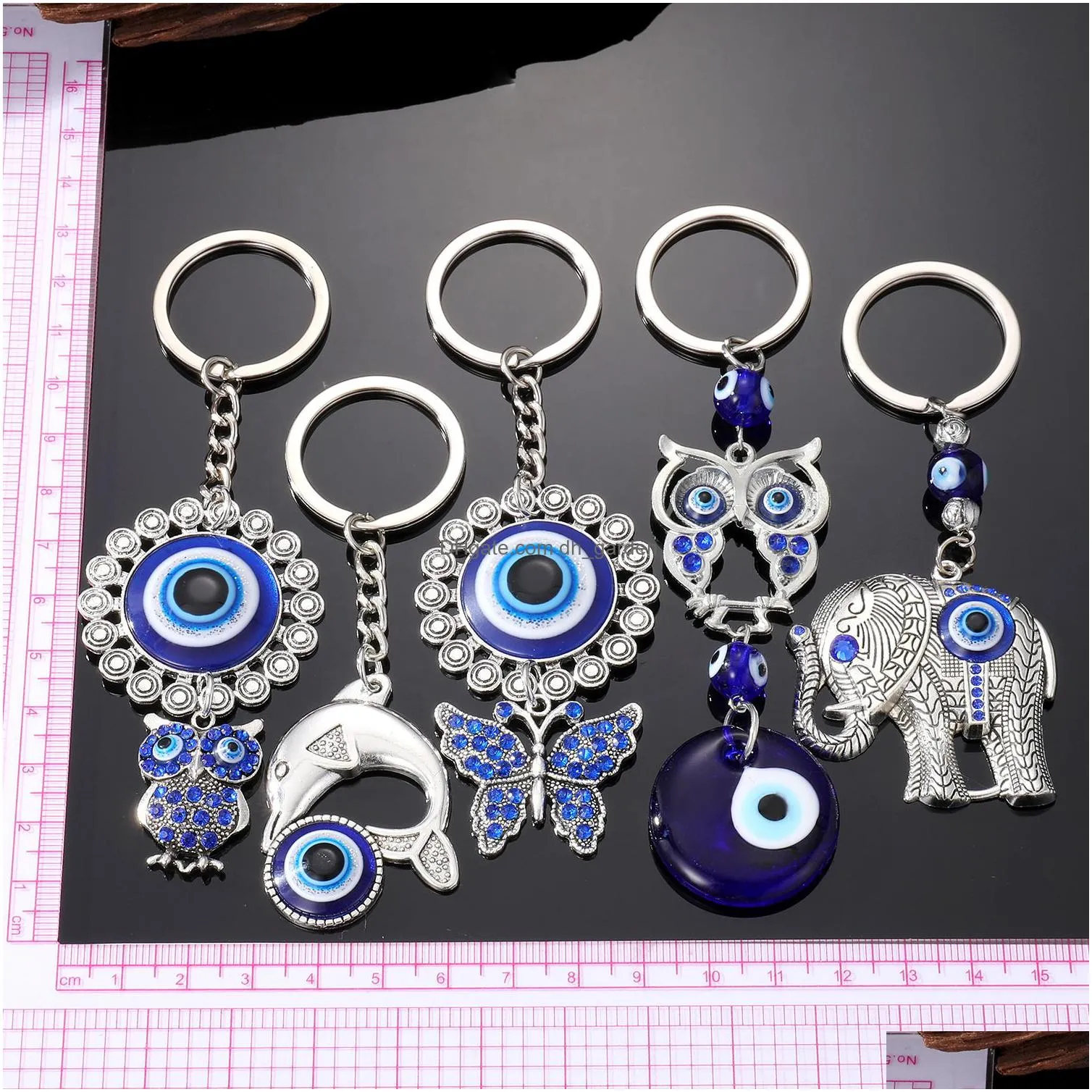 owl  flower elaphant shape evil eye keychain for women men blue eye charms pendant bag car key accessories