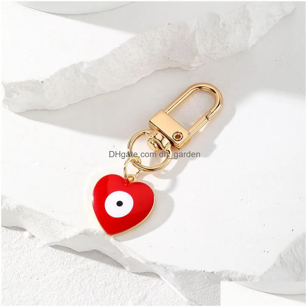 bright peach heart evil eye clasp key rings for friend lovers gift blue eye charms bag car keyring pendant keychain