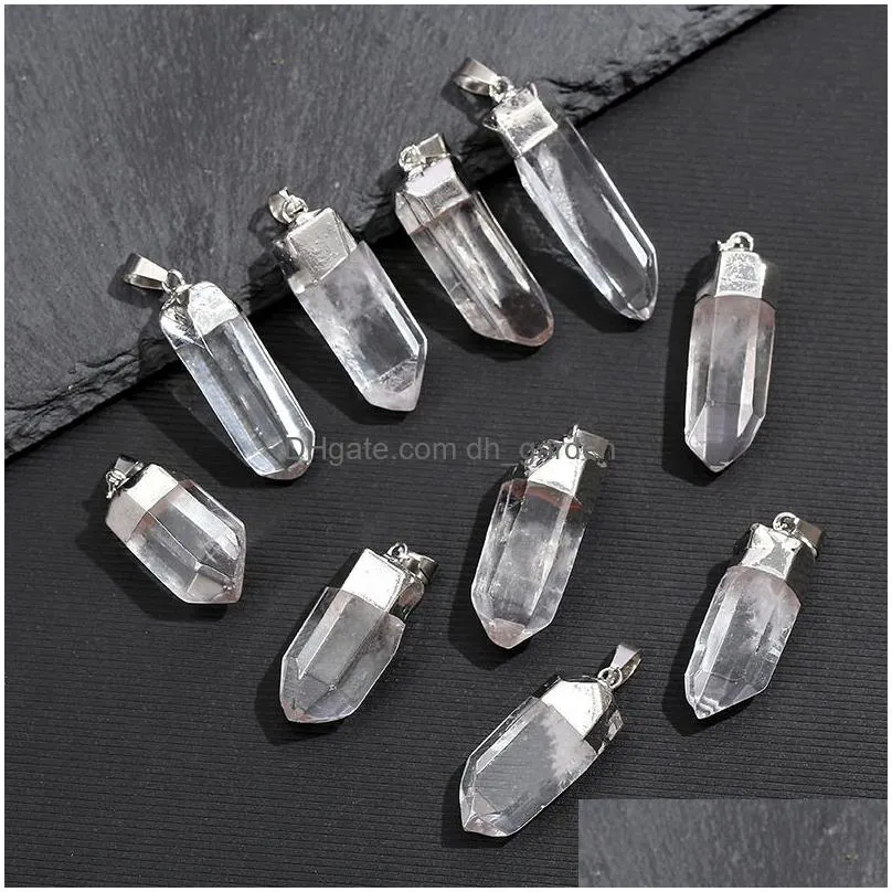 gold plated rough white crystal pillar pendant irregular raw stone charms for necklace earrings jewelry making accessory