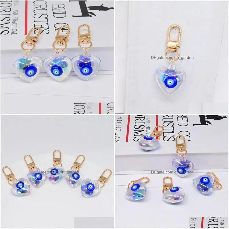 new peach heart evil eye keychain key ring for women men laser acrylic blue eye bag car key accessories