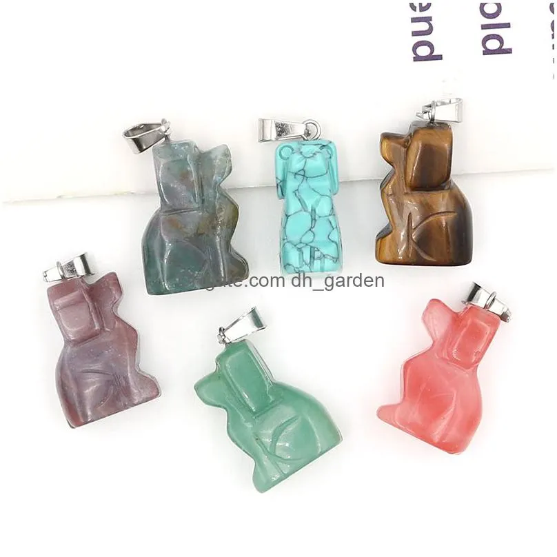 natural stone little carved dog pendants fashion animal charms for jewelry making necklace earrings fengshui