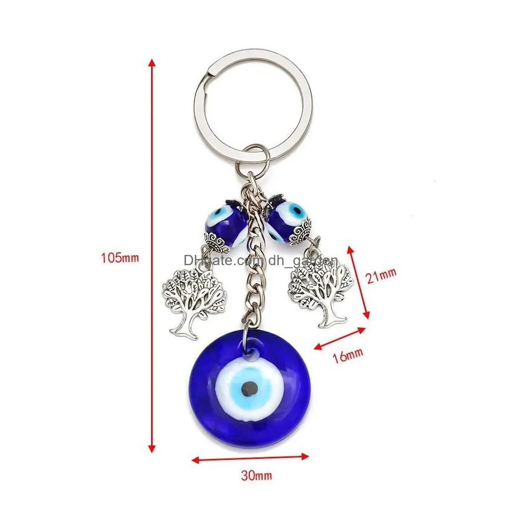 hot turkish evil eye keychains lucky blue eye tree of life charm key chain vintage keyring for men women car key pendant