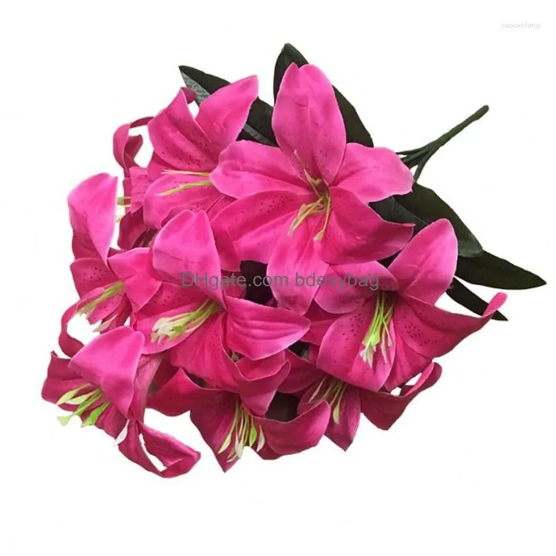 decorative flowers 10 heads artificial lily diy bridal bouquet silk fake flower wedding party home living room table vase decoration