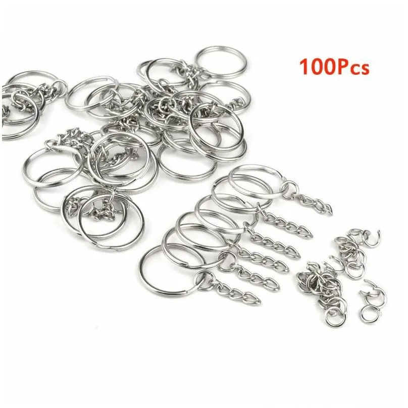 keychains 50/100pcs 25mm diy key chains polished silver color keyring keychain short chain split ring rings accessories