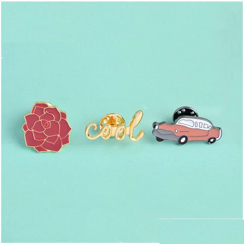  fashion jewelry brooch enamel pins collar badge red car flower cool design factory wholesale