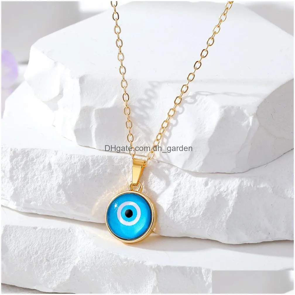 lots colorful turkish blue evil eye necklace for women new trendy cat`s eye stone lucky eye clavicle chain choker wedding jewelry