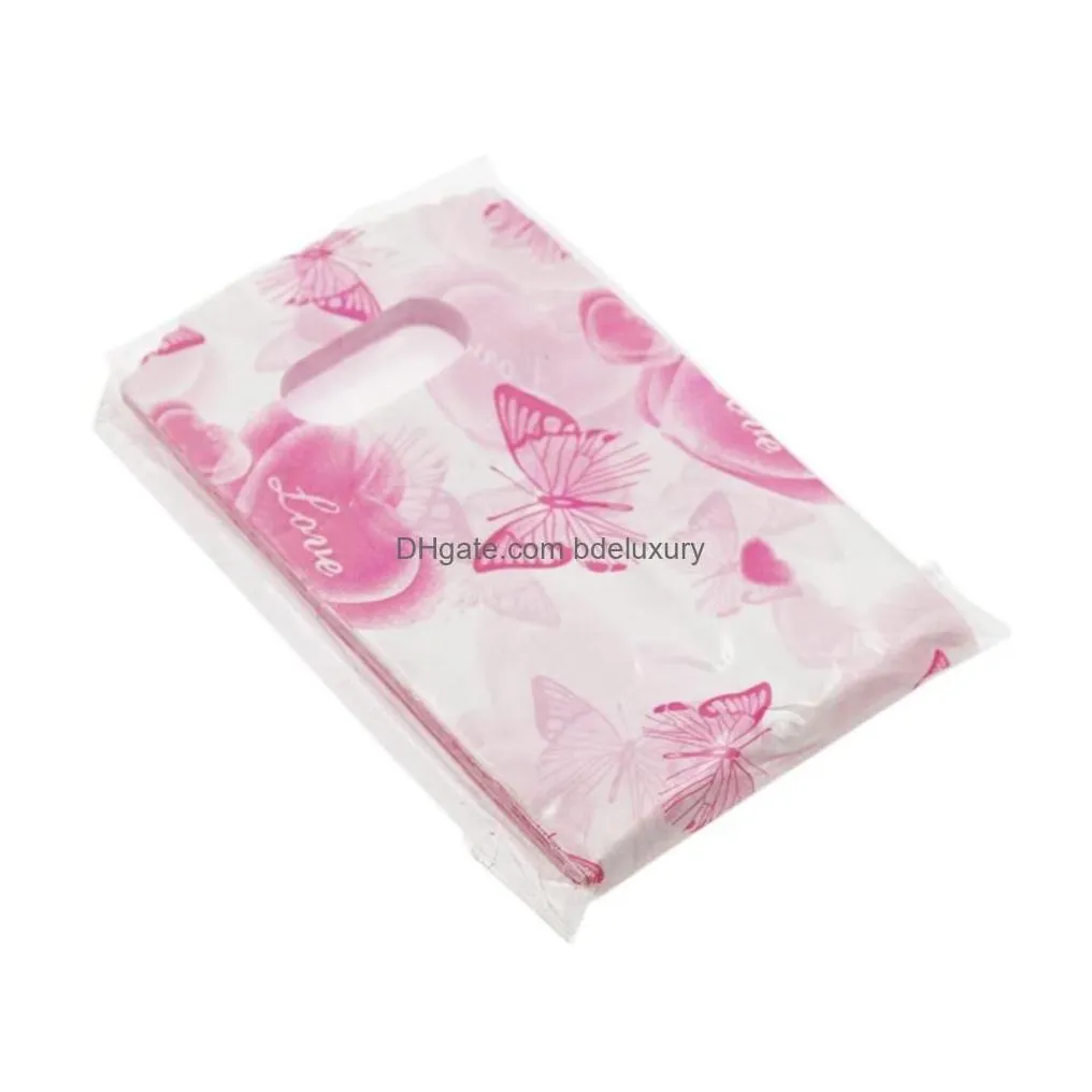 Jewelry Pouches Bags 15X9Cm Heart And Butterfly Star Rose Patterns Plastic Gift Bag Pouches Jewelry Packaging Display 11Colors Drop