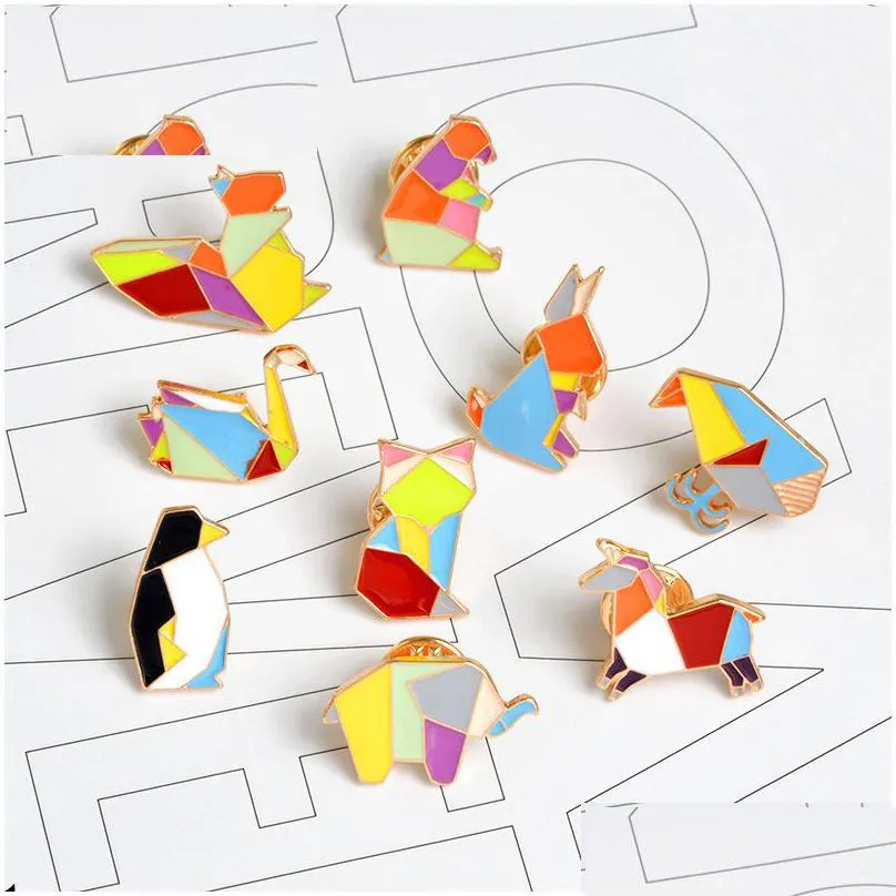 jewelry origami animal pins brooches elephant rabbit bear squirrel whale pony penguin fox design animal jewelry