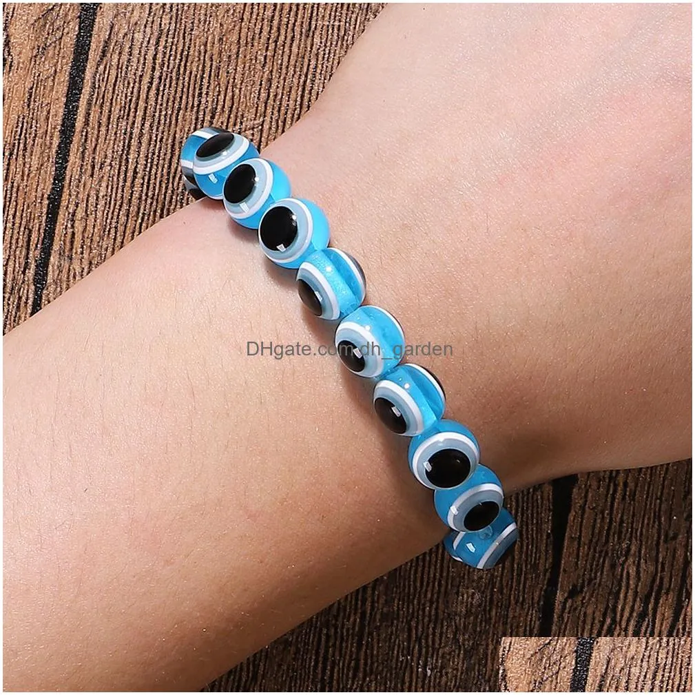 cheap colorful turkish blue evil eye 10mm red blue eyes beads handmade elasticity bracelet for men women yoga reiki jewelry