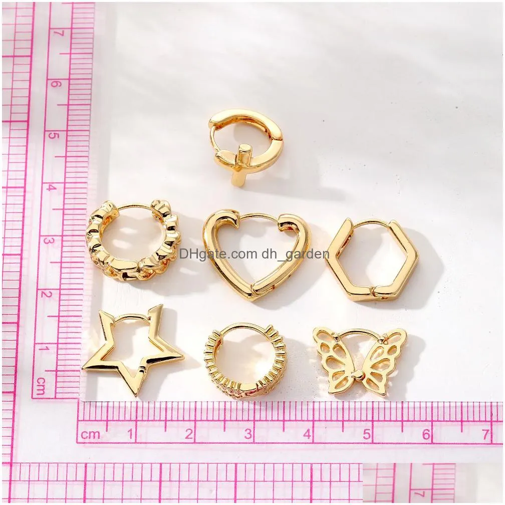 geometry gold metal hoop earrings for women new trendy star heart butterfly ear stud hip hop earrings jewelry