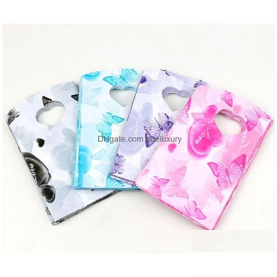 Jewelry Pouches Bags 15X9Cm Heart And Butterfly Star Rose Patterns Plastic Gift Bag Pouches Jewelry Packaging Display 11Colors Drop