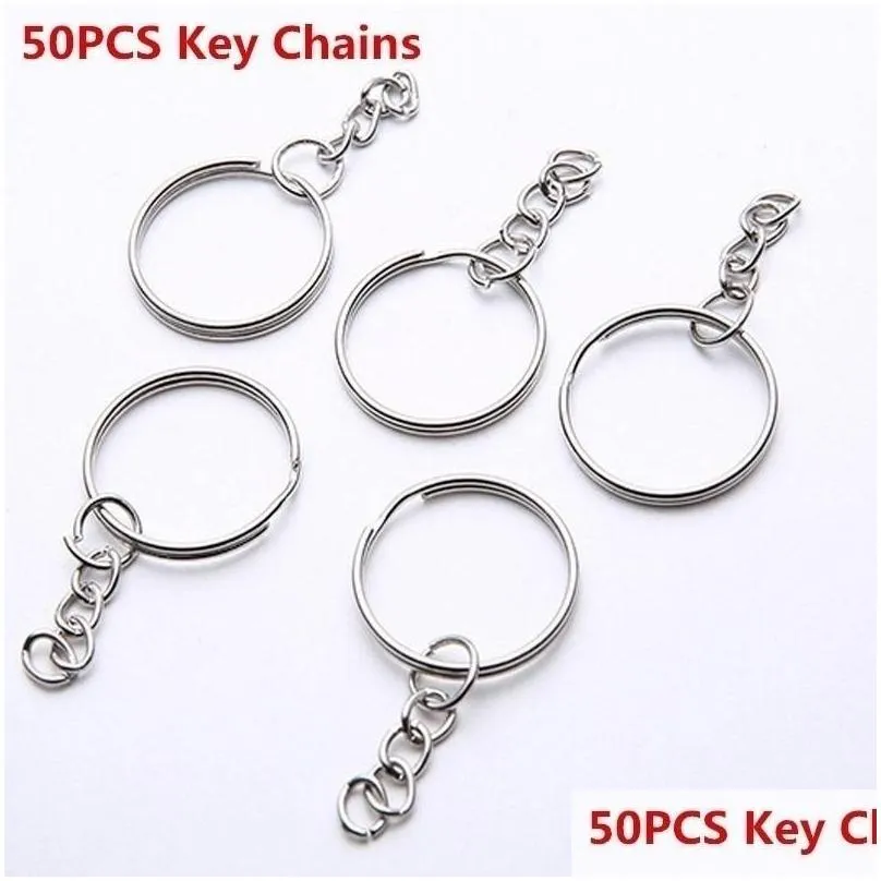 keychains 50/100pcs 25mm diy key chains polished silver color keyring keychain short chain split ring rings accessories