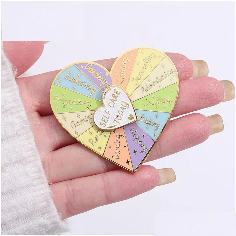 heart compass turntable enamel pin broch lapel custom metal badges gifts funny self care today mood love friends wholesale