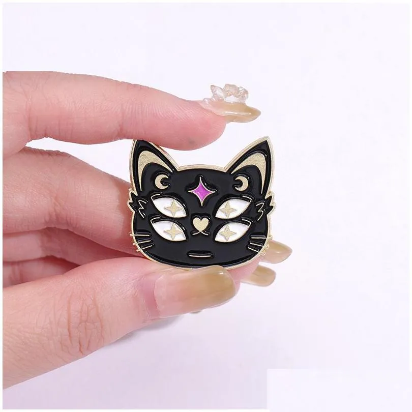 black cat enamel pin witch hat punk goth crystal medicine friends wholesale bottle book jewelry accessories lapel gift halloween