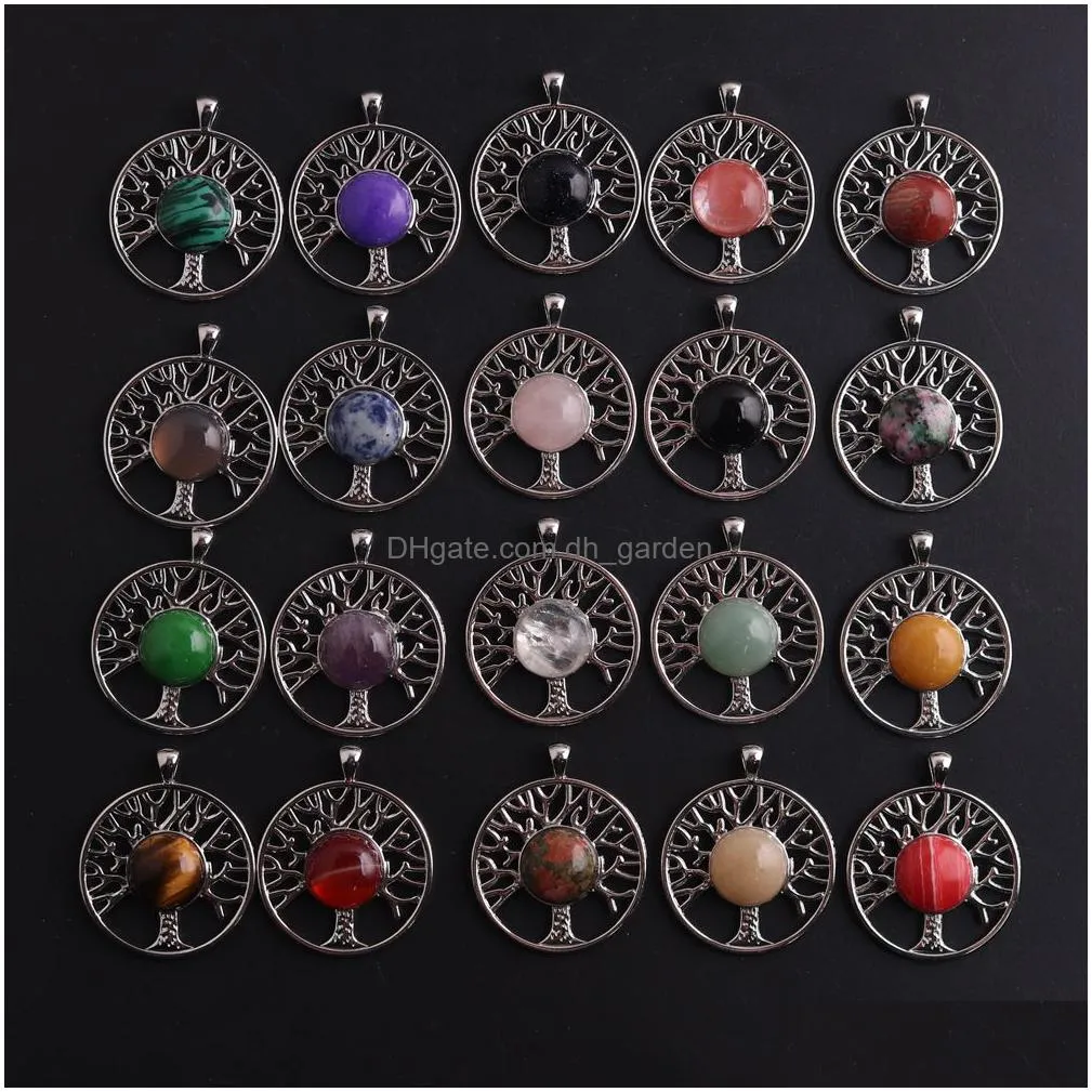 33x40mm tree of life alloy natural stone heart pendant energy rose quartz opal for girls women gift necklace jewelry making wholesale