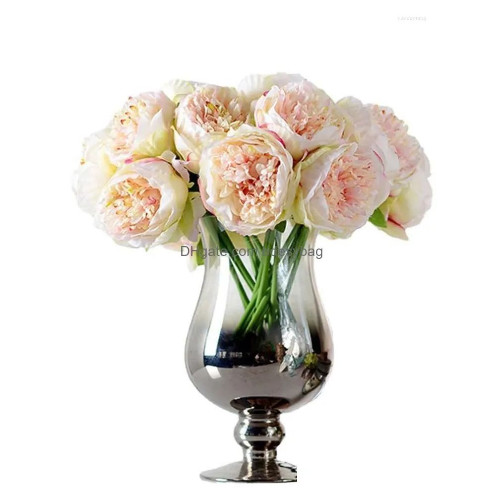 decorative flowers 5 heads artificial peony 33cm silk fake bouquet for bridal wedding floral home decoration