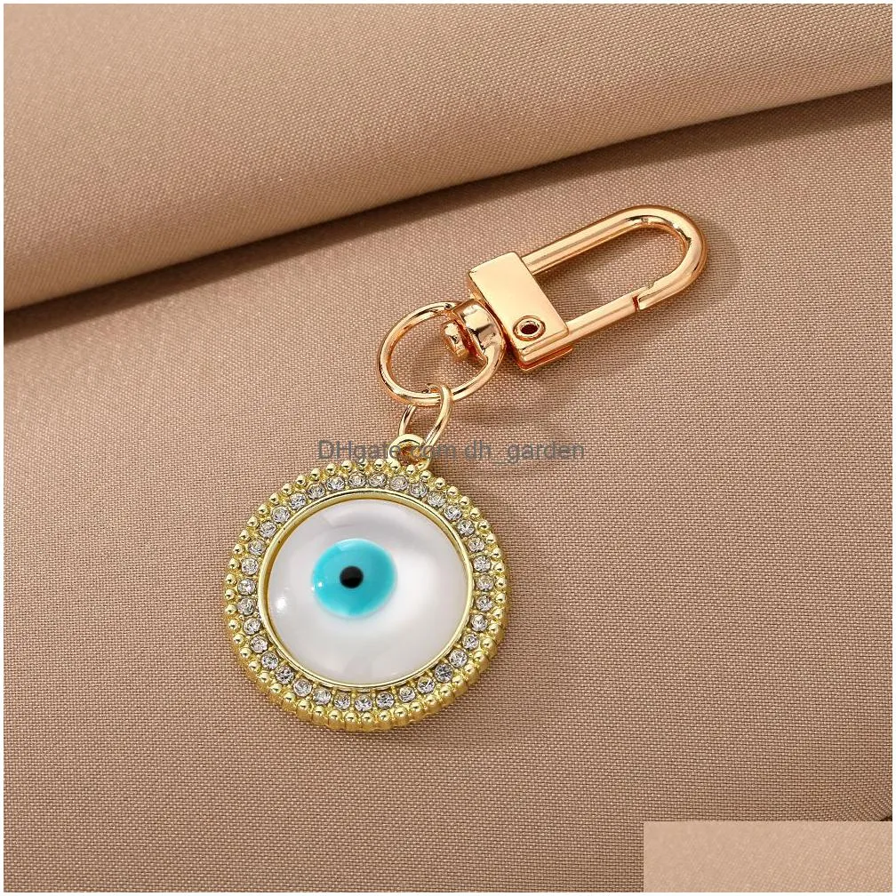 bright evil eye keychain gold silver key ring for women men cat`s eye opal glass charms pendant bag car key accessories