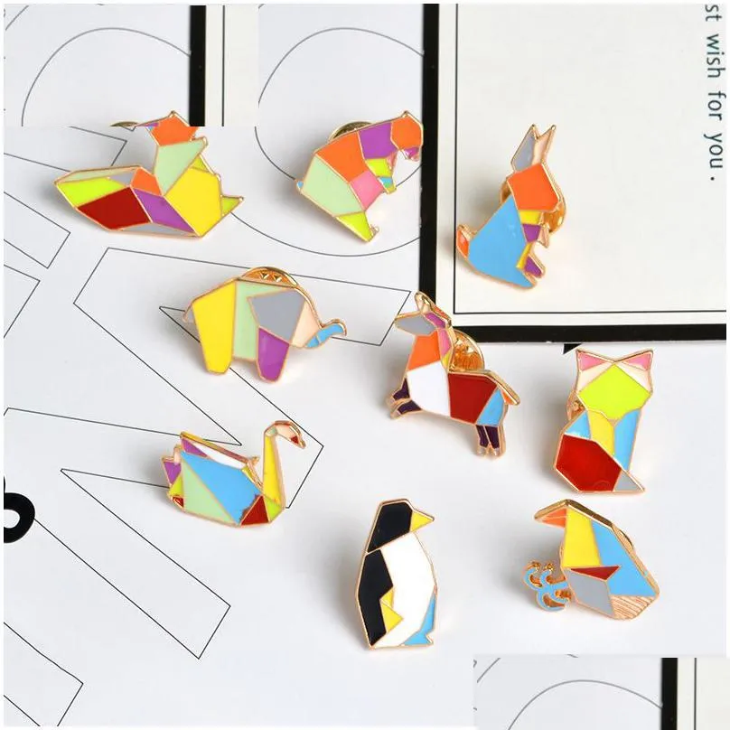 jewelry origami animal pins brooches elephant rabbit bear squirrel whale pony penguin fox design animal jewelry