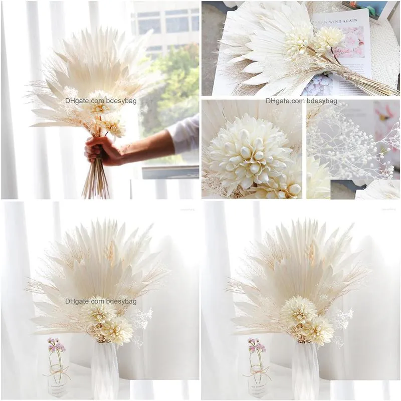 decorative flowers pampas grass palm leaves natural dried flower magnolia ball bouquet for mother`s day wedding party christmas