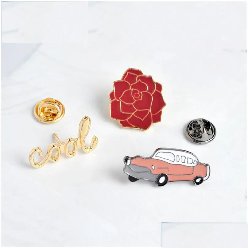  fashion jewelry brooch enamel pins collar badge red car flower cool design factory wholesale