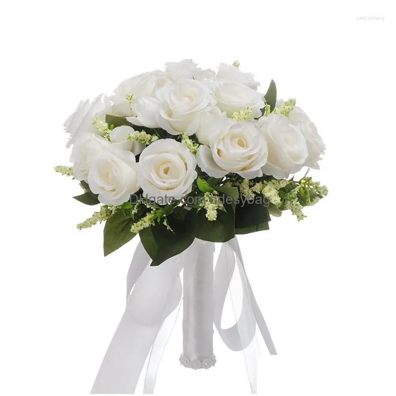 decorative flowers wedding bouquet bridal flower bridesmaid hand tied artificial rose sen system festive ribbon