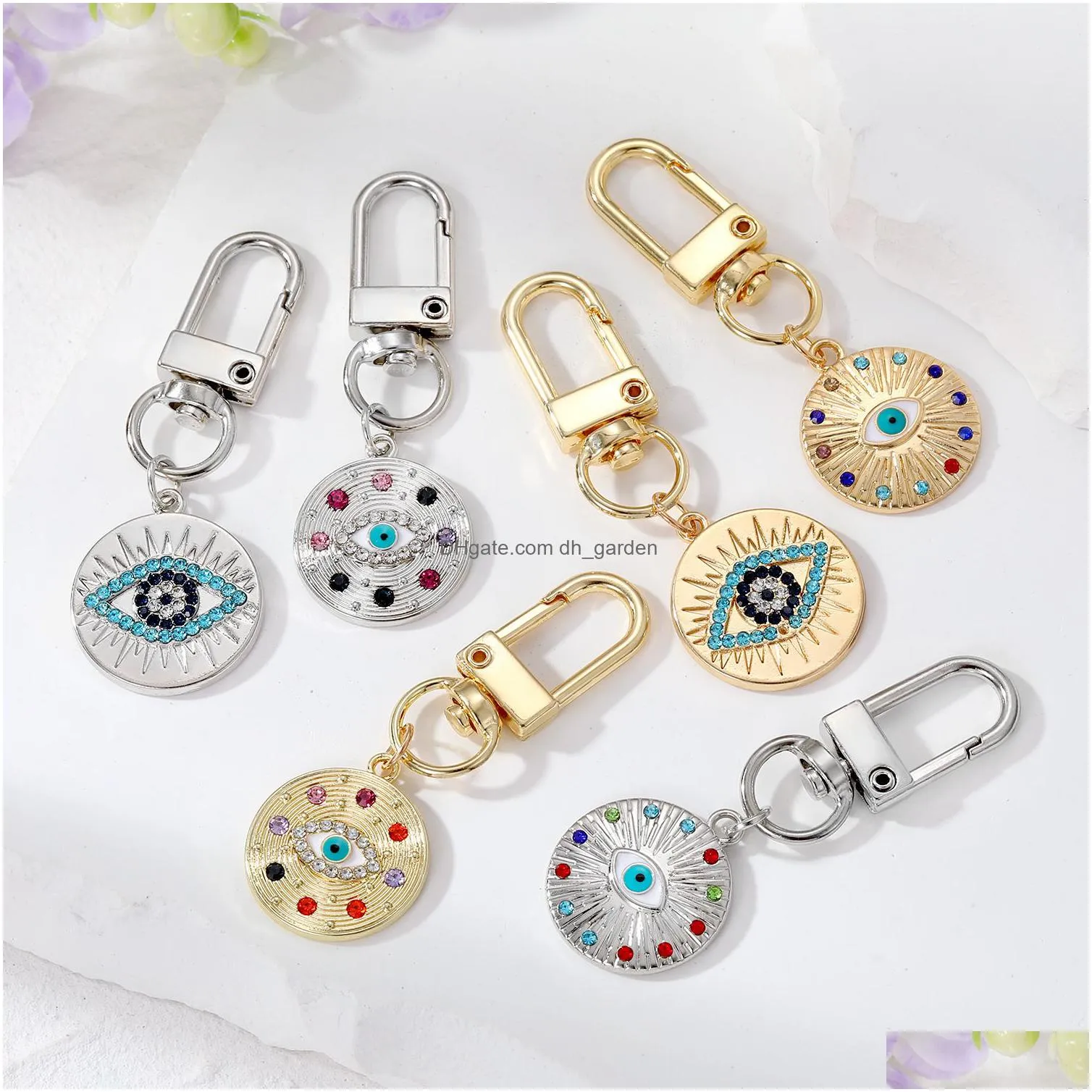 rhinestone evil eye keychain key ring for women men blue eye charms pendant bag car key accessories