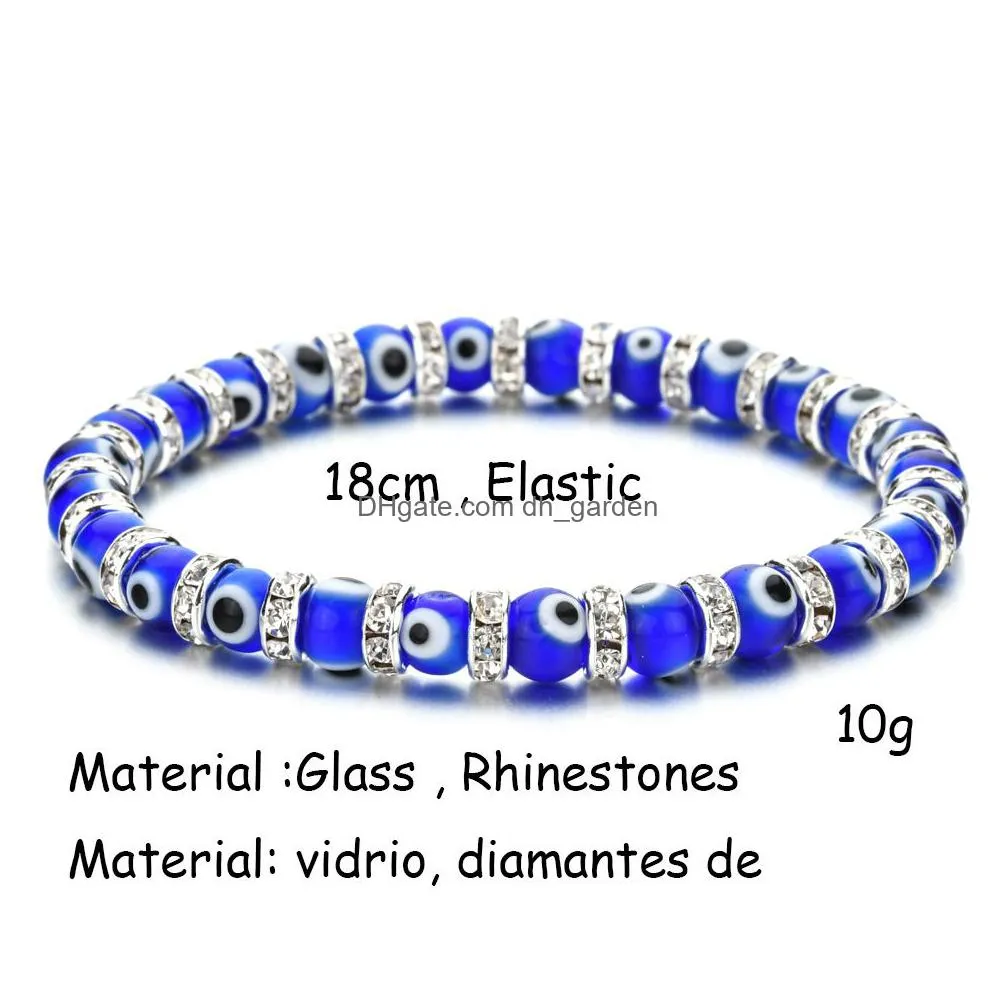 colorful turkish blue evil eye 6mm red blue fish eye rhinestone beads elasticity bracelet for men women jewelry