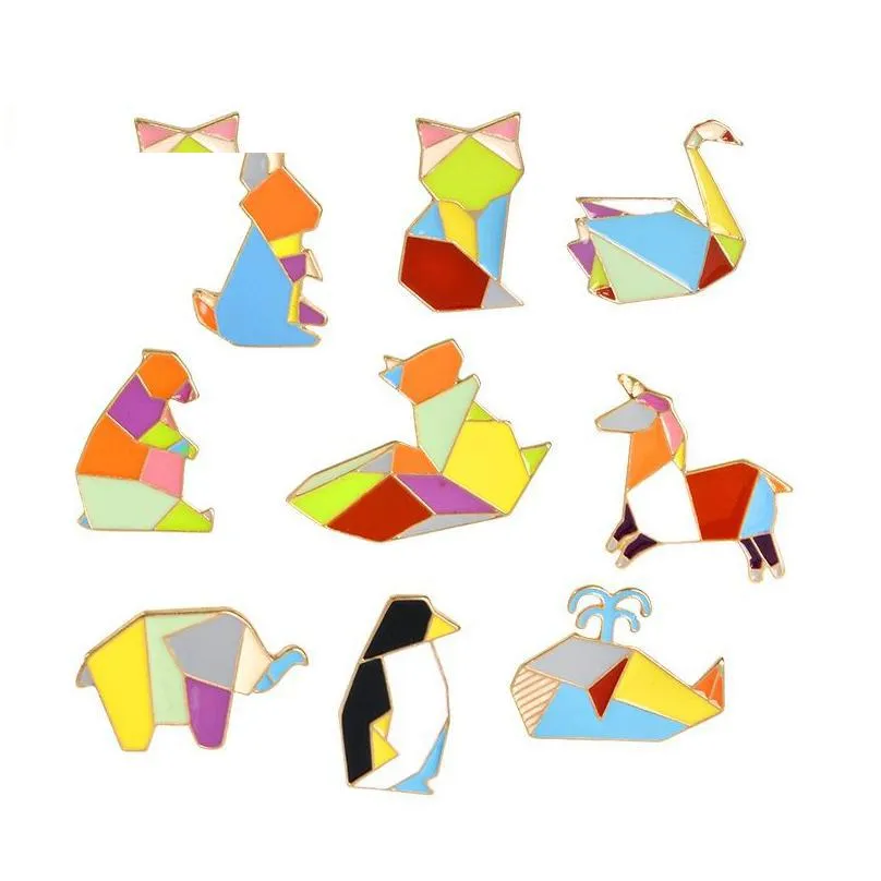 jewelry origami animal pins brooches elephant rabbit bear squirrel whale pony penguin fox design animal jewelry