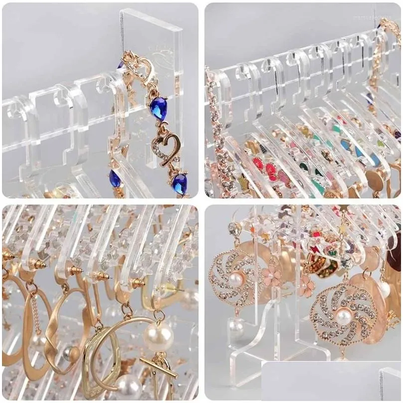 Jewelry Pouches R2LE Double-layer Earrings Necklace Display Stand Clear Acrylic Holder Bracelet Organizer For Women Girls