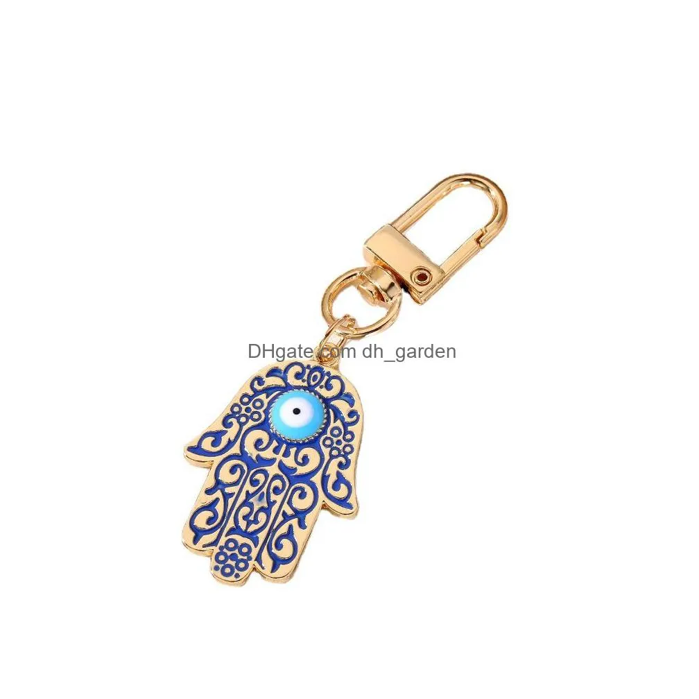 gold silver hamsa hand evil eye keychain key ring for women men fatima hand blue eye bag car key accessories pendant