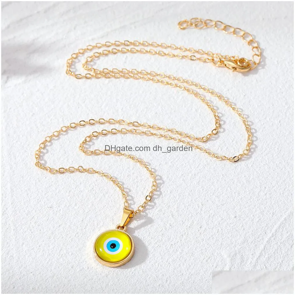 lots colorful turkish blue evil eye necklace for women new trendy cat`s eye stone lucky eye clavicle chain choker wedding jewelry