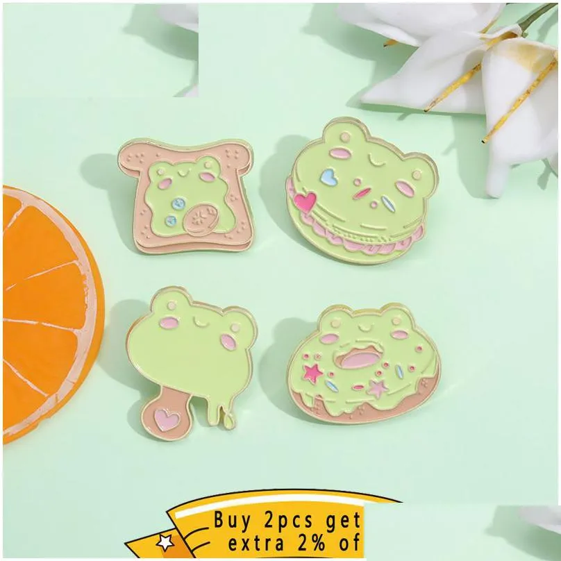 animals cute frog brooch enamel pin badge accessories gifts for friends food styling lapel cartoon cake donut ice cream metal