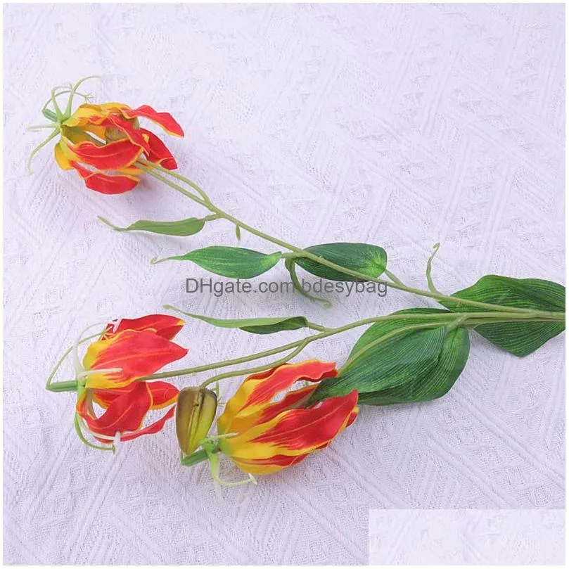 decorative flowers 3 heads artificial flame lily long branch home decor party wedding decoration flores artificiales valentines day