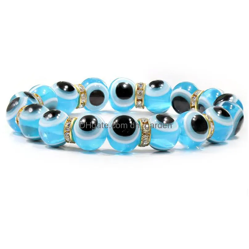 colorful turkish blue evil eye 10mm red blue fish eye gold rhinestone beads elasticity bracelet for men women jewelry