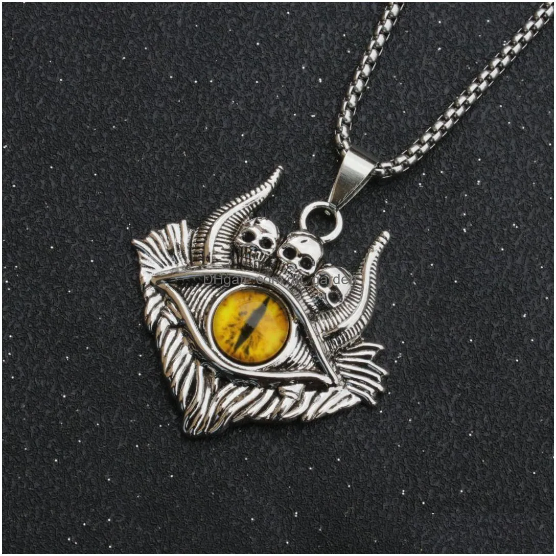 punk men turkish evil eye necklace stainless steel chain for women lucky red blue eye pendant necklaces men party jewelry