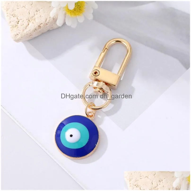 gold turkish evil eye keychain keyring women men blue enamel lucky eye bag car phone charm pendant key ring