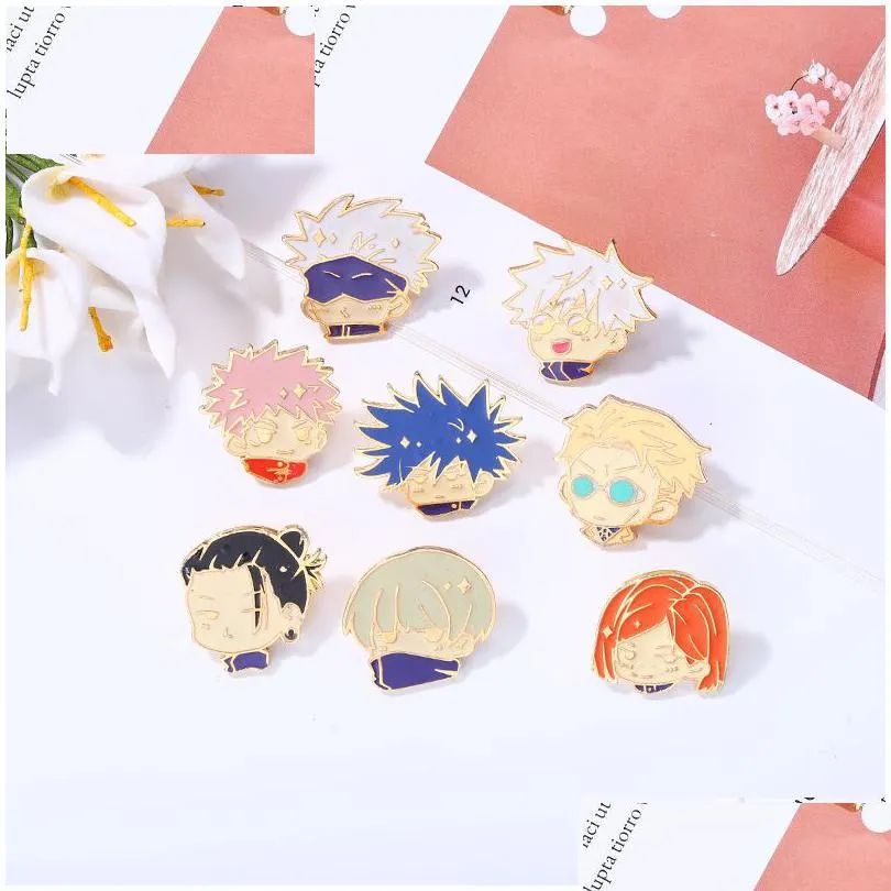 jujutsu kaisen chibi enamel pin cartoon badge metal anime lapel clothes backpack hat jewelry kids fans friends gift accessories