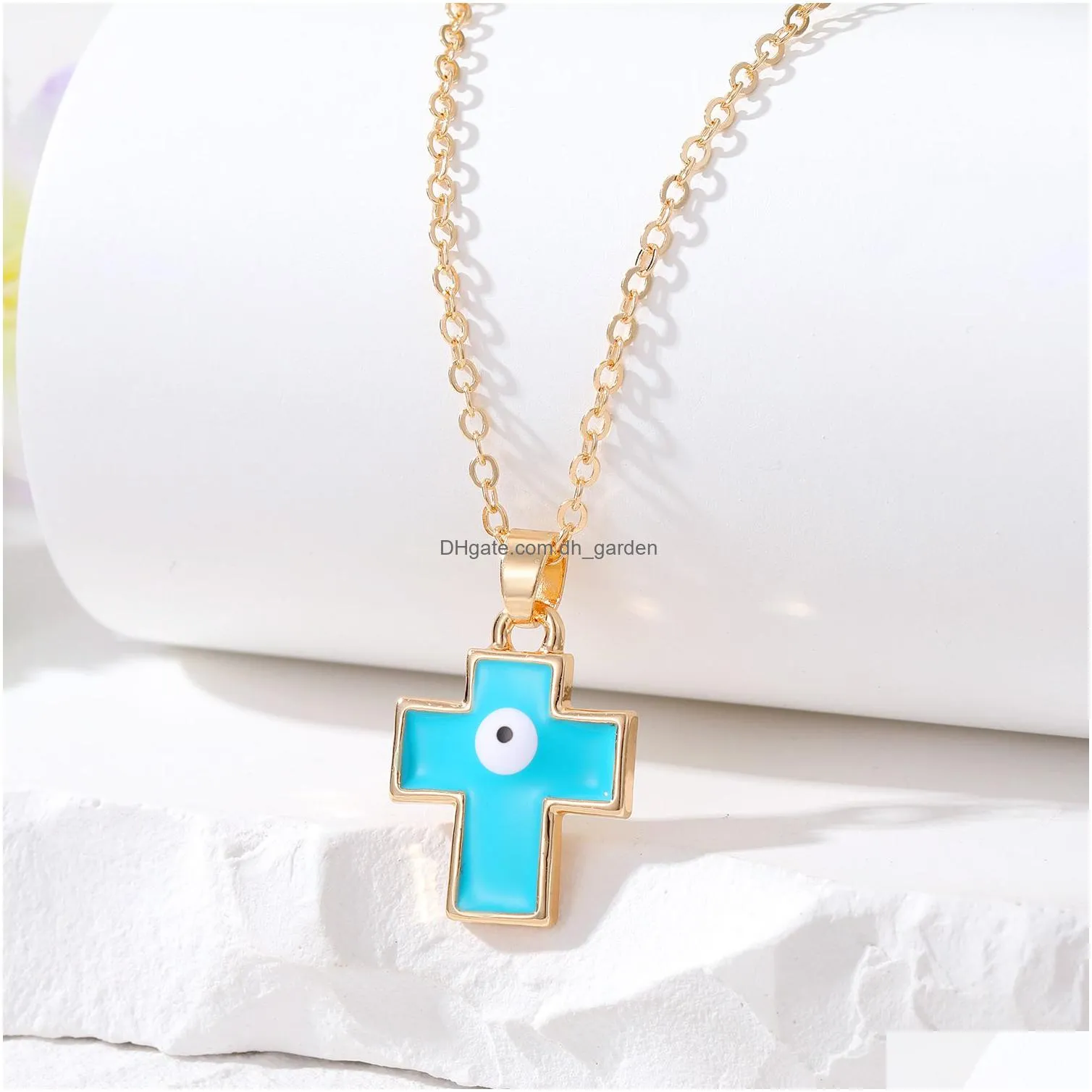 colorful turkish blue evil eye cross pendant necklace for women new trendy lucky eye clavicle chain choker wedding jewelry