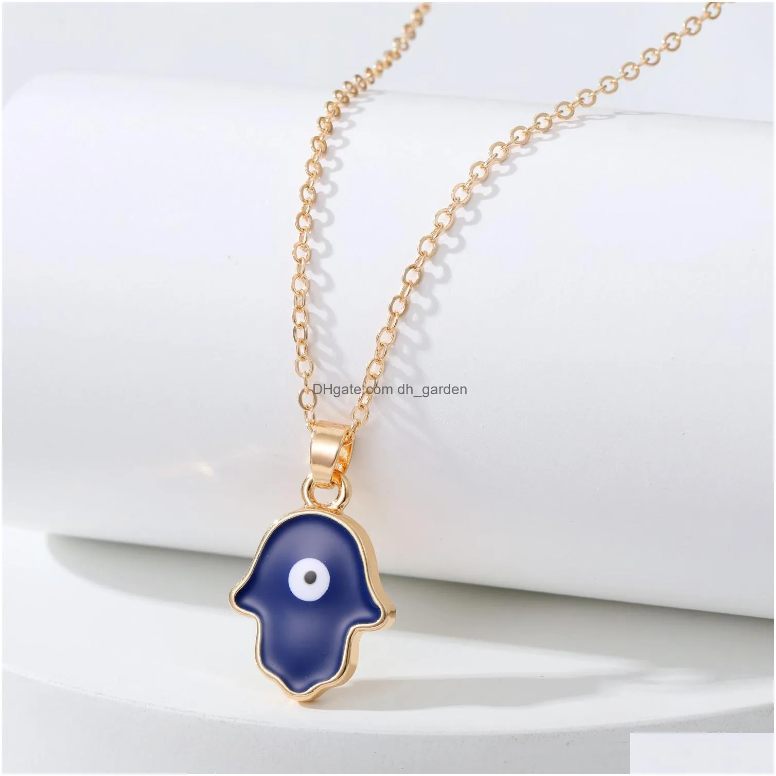 colorful turkish blue evil eye palm hand pendant necklace for women new trendy lucky eye clavicle chain choker wedding jewelry